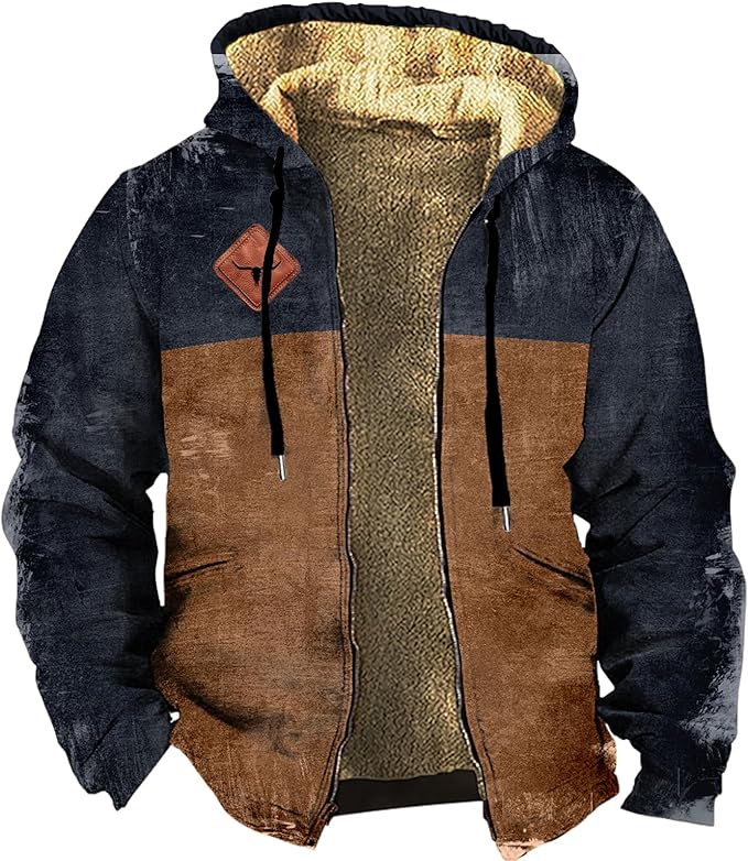 Men's Zip Up Jackets Western Style Ethnic Hoodie Hooded Vintage Long Sleeve Warm Coat Winter Outfits