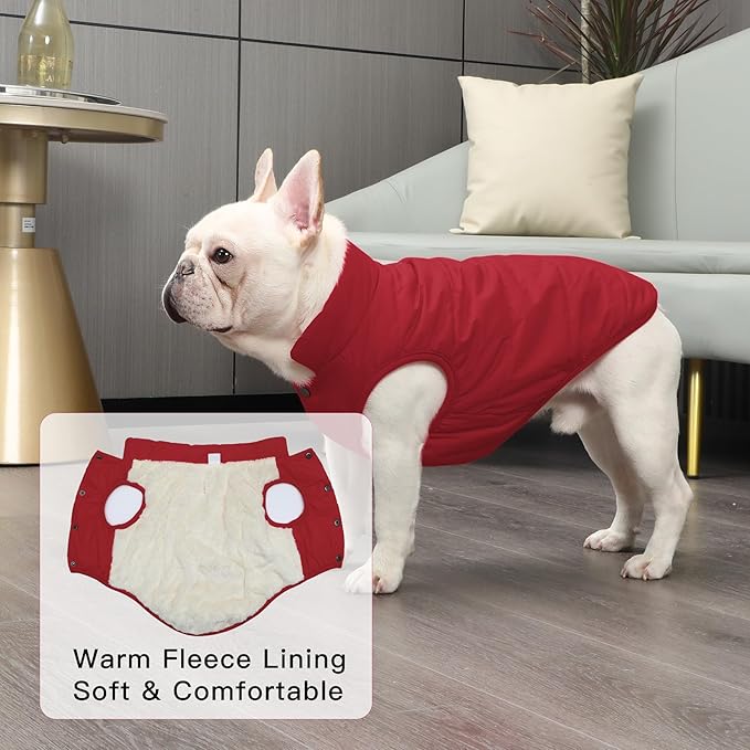 2 Layers Fleece Lined Warm Dog Jacket for Winter Cold Weather,Soft Windproof Large Dog Coat,Red XXL