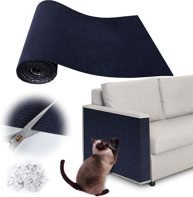 Cat Scratch Furniture Protector - 40" x 17" Trimmable Self-Adhesive Cats Claws Scratch Pads, DIY Cat Climbing Couch Protector for Scratch Post Cat Tree Replacement Indoor (Dark Blue)