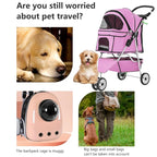 FDW 3-Wheel Pet Stroller Foldable Dog Cat Jogger Stroller Durable Travel Folding Carrier with Storage Basket Cup Holder,Peach Pink