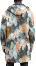 Mens Long Cardigan Hoodies Full Zip Fleece Lined Jackets Fashion Knitted Color Block Hooded Coat with Pockets
