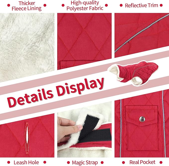 Malier Dog Winter Coat, Large, Red - Windproof, Extra Warm, Reflective Clothes for Small Medium Large Dogs and Puppy