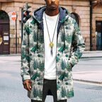 Mens Long Cardigan Hoodies Full Zip Fleece Lined Jackets Fashion Knitted Color Block Hooded Coat with Pockets