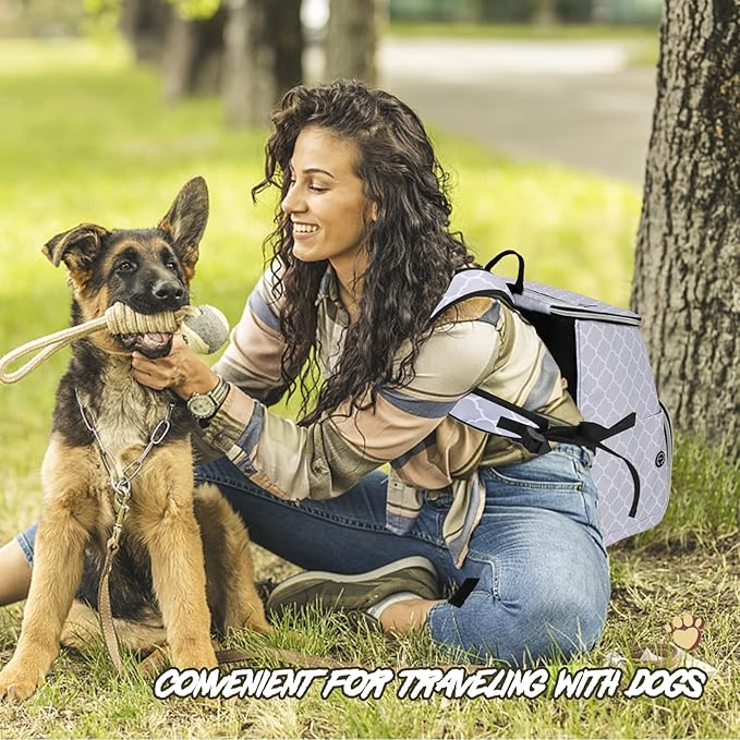 BAGLHER Dog Travel Bag Backpack, Airline Approved Pet Supplies Backpack, Dog Travel Backpack with 2 Silicone Collapsible Bowls and 2 Food Baskets DLWhite