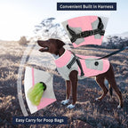 IECOii Large Dog Coat with Harness Built in - Pink, Large - Waterproof Windproof Dog Winter Coat, Fleece Lined Zip Snow Jacket for Dogs Thermal Outdoor Snowsuit Cold Weather Jackets Bulldog
