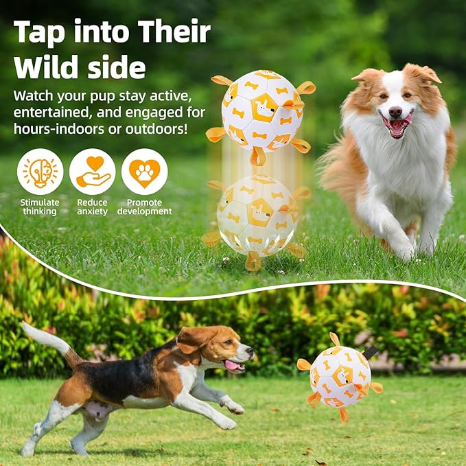 Dog Toys Soccer Ball, Soccer Ball with Straps, Interactive Dog Toys for Tug of War, Dog Water Toy, Durable Dogs Balls for Small Medium & Large Dogs