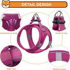 Dog Harness with Leash Set, No-Pull Step-in Reflective Pet Harness with 1 Leash Clips, Adjustable Soft Padded Easy Walk Dog Vest for Small Medium Large Dogs, Cats(Rose Red, Small)