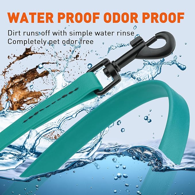 Dogline Biothane Waterproof Dog Leash Strong Coated Nylon Webbing with Black Hardware Odor-Proof Easy to Clean High Performance for Small or Large Dogs Made in USA 4 or 6 ft Lead, Blue Aqua