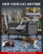 Outdoor Heated Cat House in Winter,Extremely Insulated & Weatherproof,Elevated Feral Cat Shelter with Waterproof Eaves & Escape Door for Outside Stray Barn Cat (Dark Grey, XL)