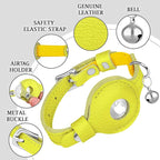 OOPSDOGGY Cat Collar for AirTag Holder, Leather Kitten Collars with Elastic Strap & Bell, Non Breakaway Adjustable Small Pet Collars for Indoor & Outdoor for Boy, Girl (Yellow)