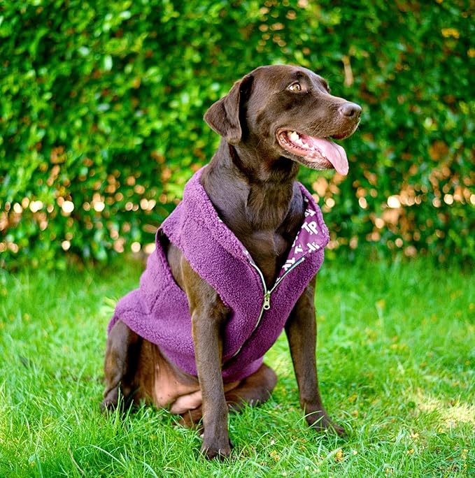 Tuff Pupper Reversible Fleece Sweater Vest for Dogs | Lightweight Comfortable Insulated Jacket | Front Zip Closure | Machine Washable | Built-in Leash Hole | Sizes for All Breeds (Medium, Purple)