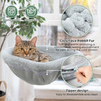 Cat Desk Bed - One-Click Folding,Sunken Design & Space-Saving Semi-Circular Cat Bed, Soft Faux Rabbit Fur Material, Suitable for Various Desktops-Maximum Hold Up to 40lb