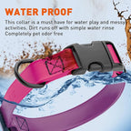 Dogline Biothane Waterproof Dog Collar with Quick Release Buckle Strong Coated Nylon Webbing with Odor- Proof for Easy Care Easy to Clean Fits Small Medium Large Dogs, Magenta Pink 3/4" W 12-19" L