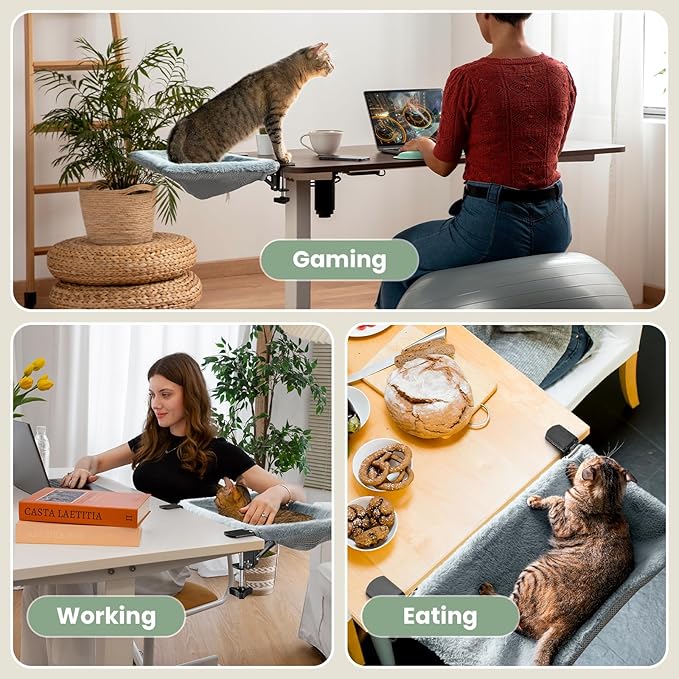 Cat Bed for Desk with Foldable & Sunken Design,Cozy Faux Rabbit Fur cat Desk Bed for Home Working&Gaming Play,Sturdy Framework Maximum Hold Up to 33lb