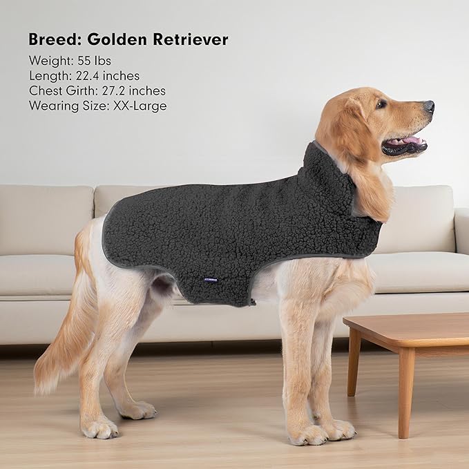 cyeollo Small Dog Coat Sherpa Dog Winter Coat, Reversible Fleece Doggie Jackets Sweater Vest for Small Dogs Male with Leash Hole, Soft Cold Weather Pet Coats, Dark Grey S