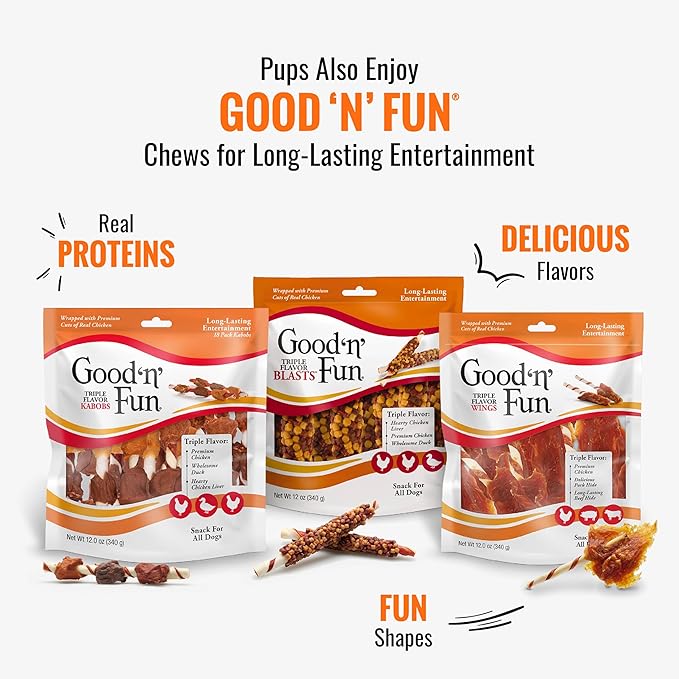 Good 'n' Tasty Triple Flavor Puree Mix-Ins Dog Food Topper Treats for All Dogs, 7 Count, Easy Single-Serve Portions, Added Protein with Tuna, Chicken and Duck (Pack of 2)