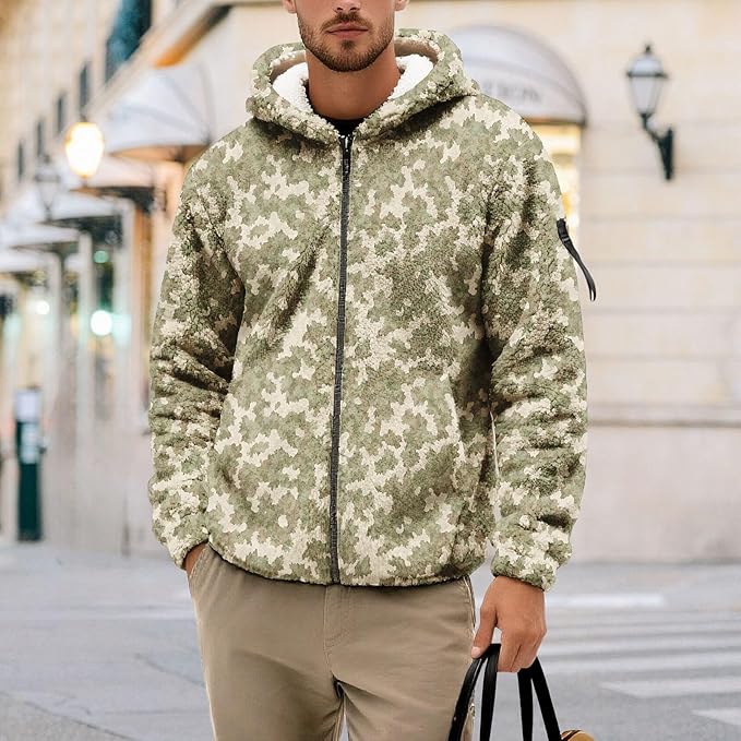 Men's Camouflage Hunting Fleece Lined Hoodie Camo Jackets Zip Up Long Sleeve Casual Winter Coats Hood Outerwear