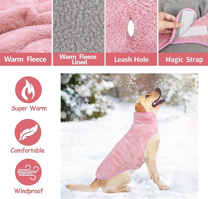 Malier Dog Winter Coat, Reversible Fleece Dog Cold Weather Coats, Windproof Warm Snow Puppy Jacket Vest Pet Clothes for Small Medium Large Dogs (Pink, XX-Large)