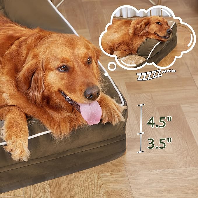 Orthopedic XXL Dog Beds, Waterproof Egg Crate Foam Big Pet Bed for All Breed Sized Dogs 53x42Inch, Washable Extra Large Dog Couch Bed with Removable Cover and Non-Slip Bottom, Brown