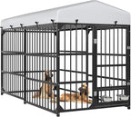 YITAHOME Large Outdoor Dog Kennel with Rotating Feeder Bowls, 8'L x 4'W x 5.4'H Dog Pens Outside with Roof, Heavy Duty Dog Cage for Medium Large Dogs
