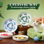 Ceramic Cat Slow Feeder Bowl - Vibrant Cat Feeding Bowl - Cute Maze Food Dish for Slow Eating - Dishwasher Safe - 6.3''W x 1.2''H - 7 OZ - Red