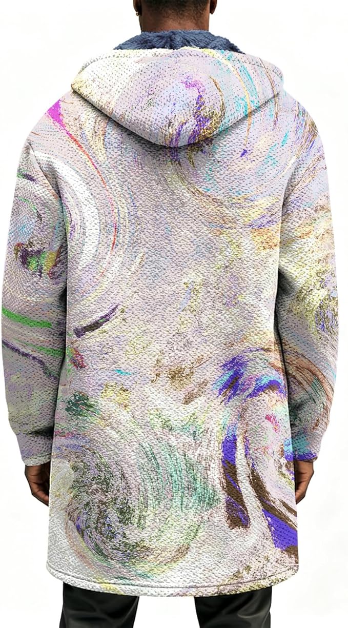 LIZALIG Long Hooded Cardigan Men Japanese Art Style Fashion Cool Graphic Coats Winter Warm Lined Fleece Jacket
