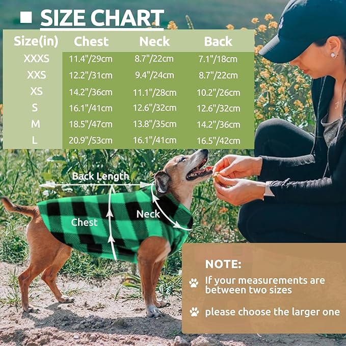 KAMA BRIDAL Spring Autumn Winter Coat Pullover Fleece Vest for Cats Small and Medium Dogs Thin Sweater Green & Black Plaid (Green, S)