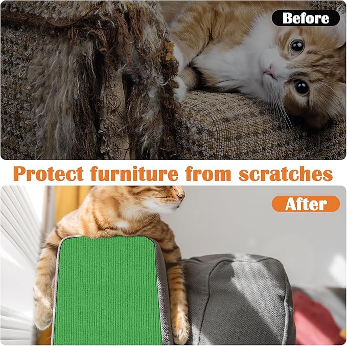 Cat Scratch Furniture Protector - 100" x 17" Trimmable Self-Adhesive Cats Claws Scratch Pads, DIY Cat Climbing Couch Protector for Scratch Post Cat Tree Replacement Indoor (Green)
