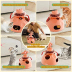 4-in-1 Cat Toys, Interactive Cat Toy with Track Balls, Fluttering Feathers, Slow Food Dispenser, Fun & Engaging Toys for Bored Indoor Cats, Durable & Safe Interactive (Pink)