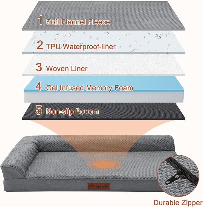 Orthopedic Dog Beds Large Sized Dog, Memory Foam Pet Bed for Large Dogs, Washable Removable Cover, Nonskid Bottom, Waterproof, 41x27x6 Inches, Dark Grey