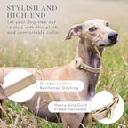 Cupertino Dog Collars, Harnesses & Leashes Made from Vegan Leather with Dog Tracker Device Holder Adjustable Dog Collar (Medium, Beige)