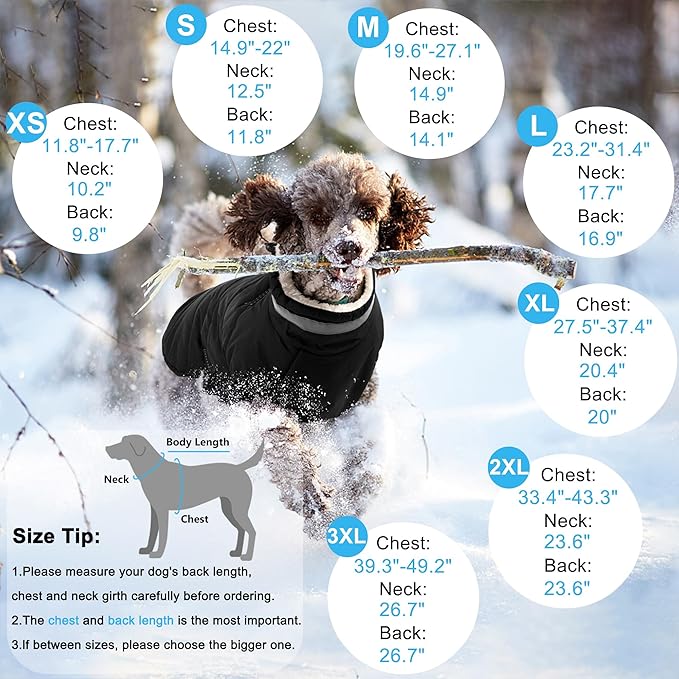 Dogcheer Dog Coat, Waterproof Dog Jacket with Harness, Reflective Adjustable Winter Coat with Zipper, Christmas Pet Snow Jacket Clothes for Small Medium Large Dogs - Black XL
