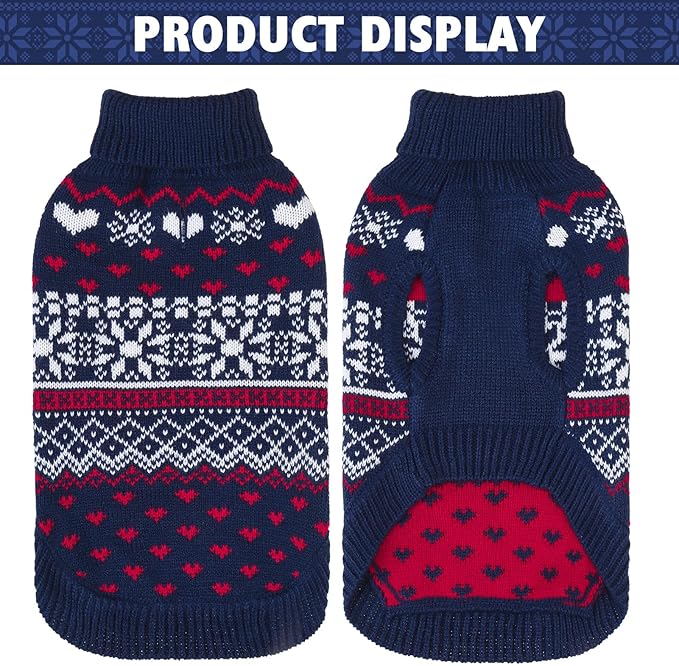 SCENEREAL Dog Sweaters for Small Dogs - Soft, Warm Turtleneck Small Dog Sweater, Ugly Knit Dog Christmas Outfits for Dachshund, Chihuahua, Pug, Yorkie,Winter Pet Clothes Male Female,Navy Blue