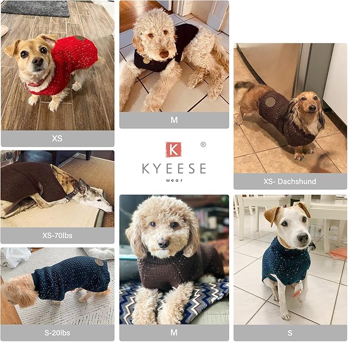 KYEESE Dog Sweater with Leash Hole for Small Dogs Male Warm Pullover with Reflective Yarn Soft Knit Pullover Boy Dog Coats Cozy Lightweight Thick Sweater Pet Indoor Outdoor Wear,Orange,Small