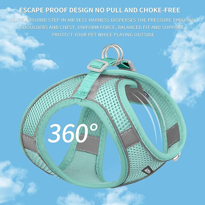 AIITLE No Pull Dog Harness and Leash Set, Step in Adjustable Dog Harness with Padded Vest for All Weather, Dog Leash with Soft Padded Handle, Easy to Put on Small and Medium Dogs Pure Turquoise S