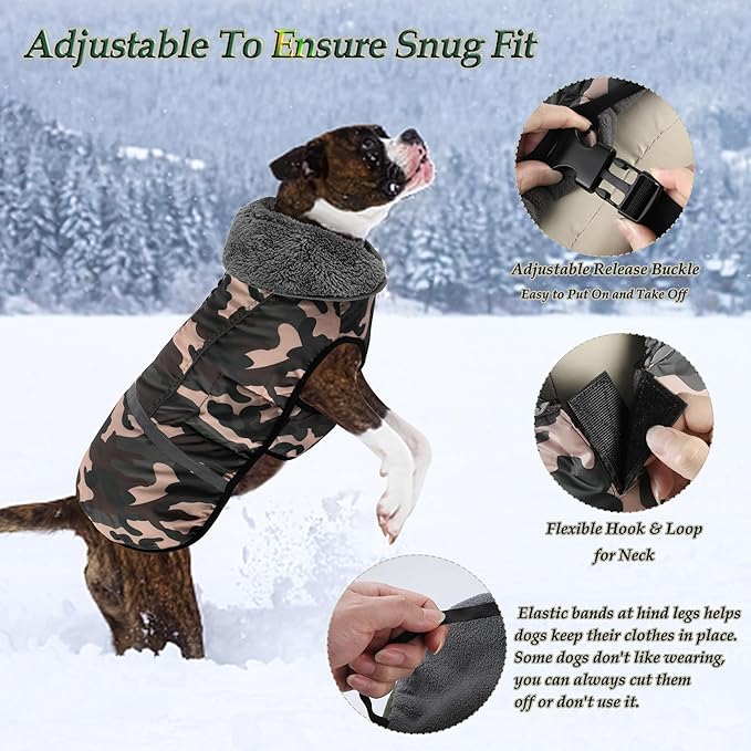 Dogcheer Warm Dog Coat, Waterproof Dog Jacket Christmas Puppy Winter Coat with Buckle, Reflective Adjustable Pet Snow Jacket Fleece Sweater for Small Medium Large Dogs - Dusty Pink Camo, M