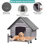 Dog House Outdoor, Insulated Dog Kennel Outside for Large Breed, 50.87" L Weatherproof Large Dog Shelter with Anti-Chewing Iron Frame (Grey-H, 45" D x 32.9" W x 32.6" H)