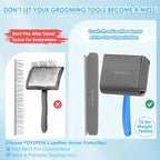 Large Dog Slicker Brush & Comb Set with Leather Sleeves - Long Pin Deshedding Brush for Golden Retrievers, Poodles, Doodles & Thick Coats, Wood Handle Pet Grooming Kit for Dogs, Cats. Blue