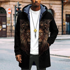 Mens Long Cardigan Hoodies Full Zip Fleece Lined Jackets Fashion Knitted Color Block Hooded Coat with Pockets