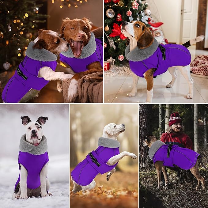 Dogcheer Dog Coat with Pocket, Waterproof Dog Jacket with Adjustable Buckle, Reflective Puppy Winter Coat Warm Turtleneck Fleece SnowJacket for Small Medium Large Dogs - Purple 3XL