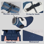 azuza Dog Jacket for Small Dogs Waterproof Dog Coat with Reflective Strips and Harness Built in Warm Fleece Dogs Winter Coat Windproof with Back Zipper, Navy M
