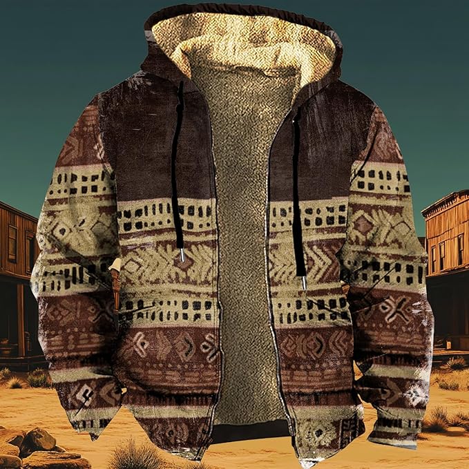 Men's Zip Up Jackets Western Style Ethnic Hoodie Hooded Vintage Long Sleeve Warm Coat Winter Outfits
