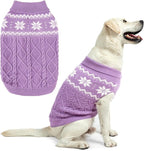 Warm Winter Pink Dog Sweater - Cold Weather Pet Clothes for Small Medium Large Dogs Indoor Outdoor, Soft Classic Knit Puppy Apparel Coat, Purple, ML