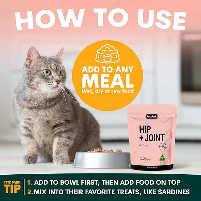 Hip and Joint Supplement for Cats - Glucosamine, Chondroitin, MSM for Joint Hip Care, Arthritis Pain Relief, Mobility Support, Cartilage Health, Inflammation Reduction - Senior Cat Support, 60 Scoops
