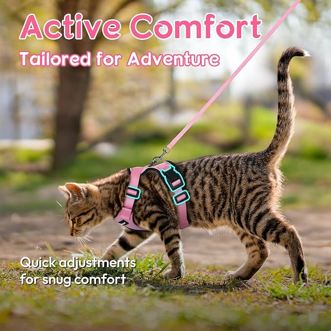 Dooradar Cat Harness and Leash Set, Escape Proof Safe Adjustable Kitten Vest Harnesses for Walking, Easy Control Soft Breathable Mesh Jacket with Reflective Strips for Cats, Pink, S