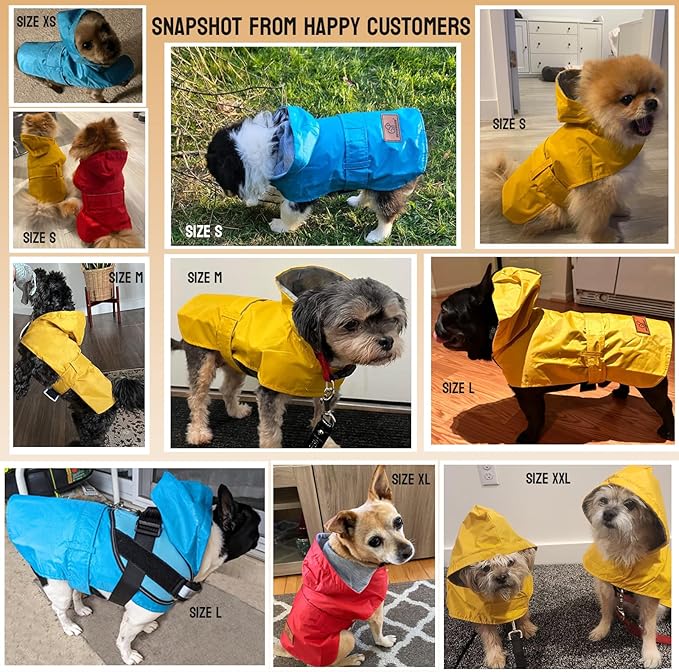 Dog Raincoat Dog Rain Jacket Poncho Waterproof Pet Rain Suit Double Layer Breathable Lining Hooded Leash Hole Adjustable Puppy Small Medium Dogs,Yellow,L