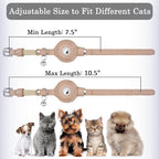 OOPSDOGGY Cat Collar for AirTag Holder, Leather Kitten Collars with Elastic Strap & Bell, Non Breakaway Adjustable Small Pet Collars for Indoor & Outdoor for Boy, Girl (Beige)
