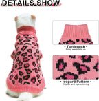 Mihachi Winter Warm Cat Sweater Turtleneck Puppy Pets Sweater Knit Vest Fashion Leopard for Cats Puppy Small Animals Pink Small