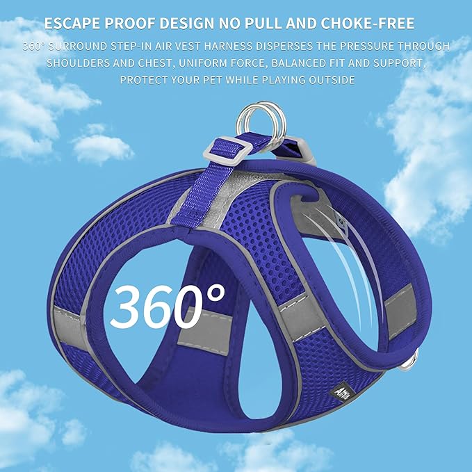 AIITLE Escape Proof Dog Harness - Step in Adjustable Dog Harness No Choke Over with Breathable Mesh and Quick-Release Buckle for Summer- Outdoor Walking, Camping for Medium Dogs Royal Blue XL