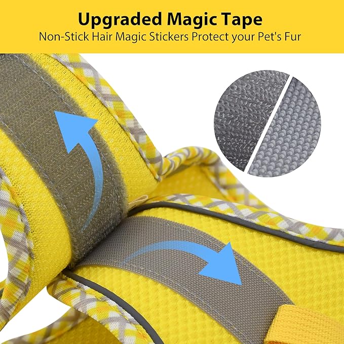 AIITLE Teacup Puppy Harness with Leash - Adjustable Soft Vest with Magic Magic Tape & Reflective Safety Strips, Easy-Put-On for Poodles, Pomeranians - Gym, Hiking, Travel (Yellow, S)